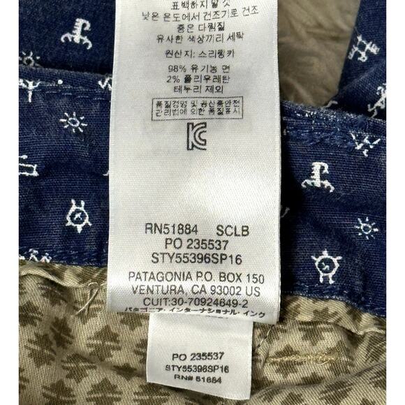 Patagonia Women Size 12 Organic Cotton Aztec Southwest Print Blue Cropped Pants - Picture 9 of 12